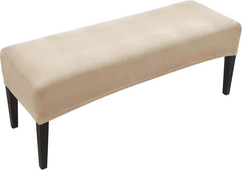 FORCHEER Velvet Bench Slipcover - Washable Cover for Living Room, Kitchen & Bedroom (Velvet-Beige) - Image 1